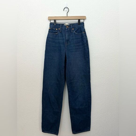 Madewell Baggy Straight High Rise Jeans in Dark Worn Indigo Wash Size 23 NH643 - Picture 5 of 13